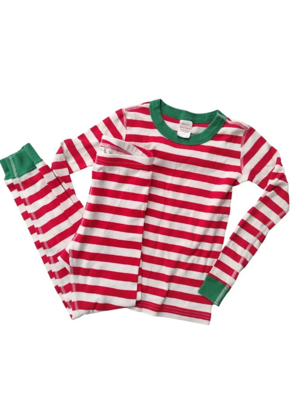 Hanna Andersson Christmas Stripe Pajamas Sz 6-7 Red White Long John Pjs